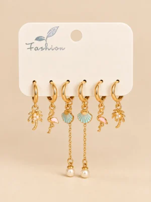 AROS BRONCE SET ALMEJA Y FLAMENCO
