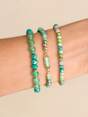 PULSERA SET CANUTILLO VERDE DIJE PIEDRA OVALADA